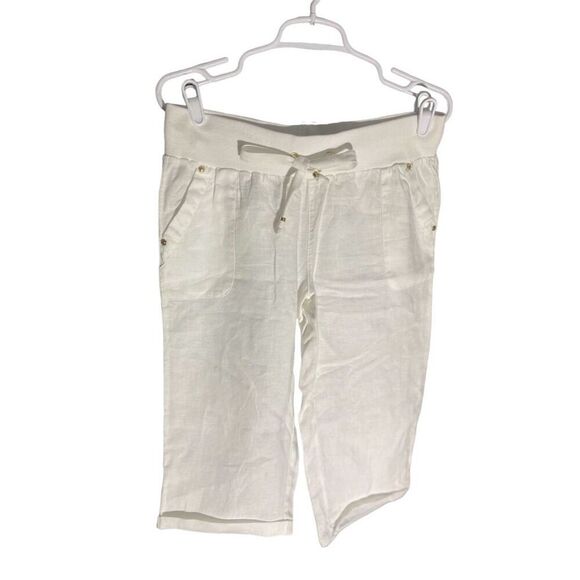 Guess Women's White Cropped Linen Pants Size M Casual Summer - Picture 1 of 3